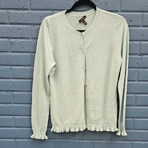 Escada Sweaters - Escada Mint Green Knit Cardigan Size M Silk & Virgin Wool